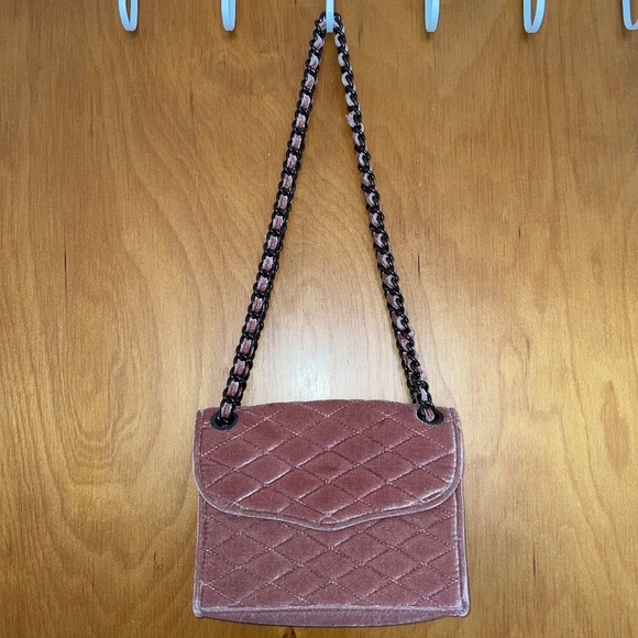Rebecca Minkoff Quilted Blush Velvet Purse Chain Link Strap - Picture 1 of 7